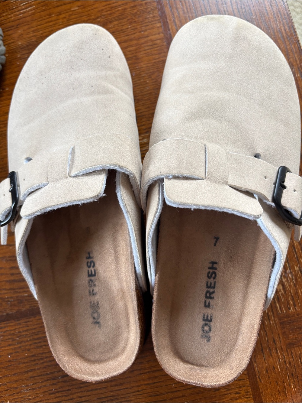 Joe Fresh Beige Suede Buckle Clogs